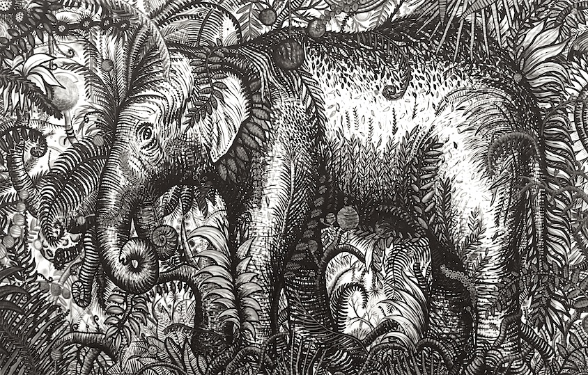 Fabian Lehnert: J.Ws. Elephant, 2015, acrylic on paper, 150 x 235 cm
/Courtesy Josef Filipp Galerie

